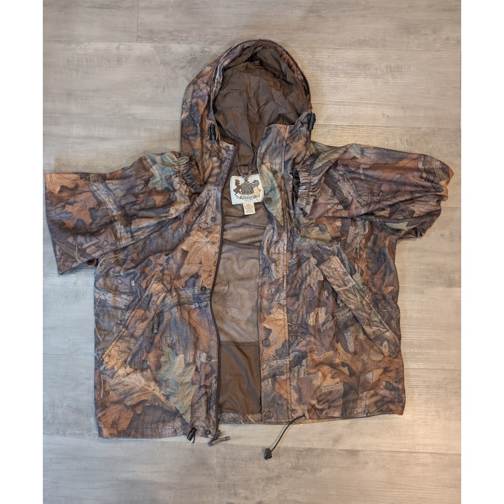 Herters Men's Sz Large Green Camo Hooded Full Zip Mesh Lined Jacket